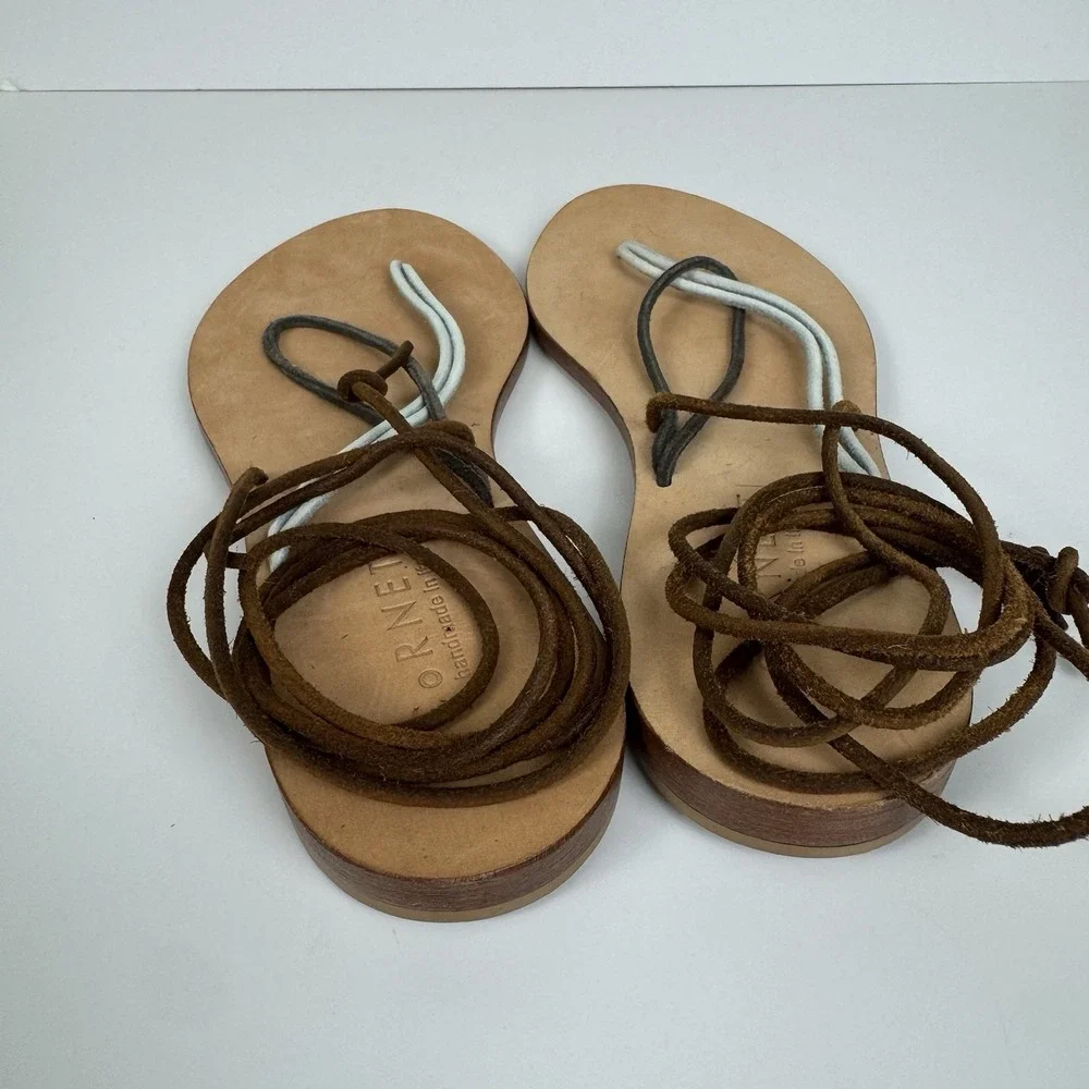 Cornetti Favignana Lace Up Ankle Wrap Flip‎ Flop Sandals Sz 37 US 6.5-7